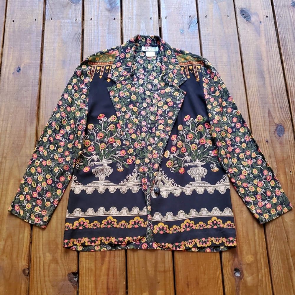 Vintage 80's 90's size 12 colorful floral lightweight blazer jacket